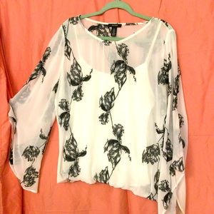 Alfani white blouse with black sewed decorations